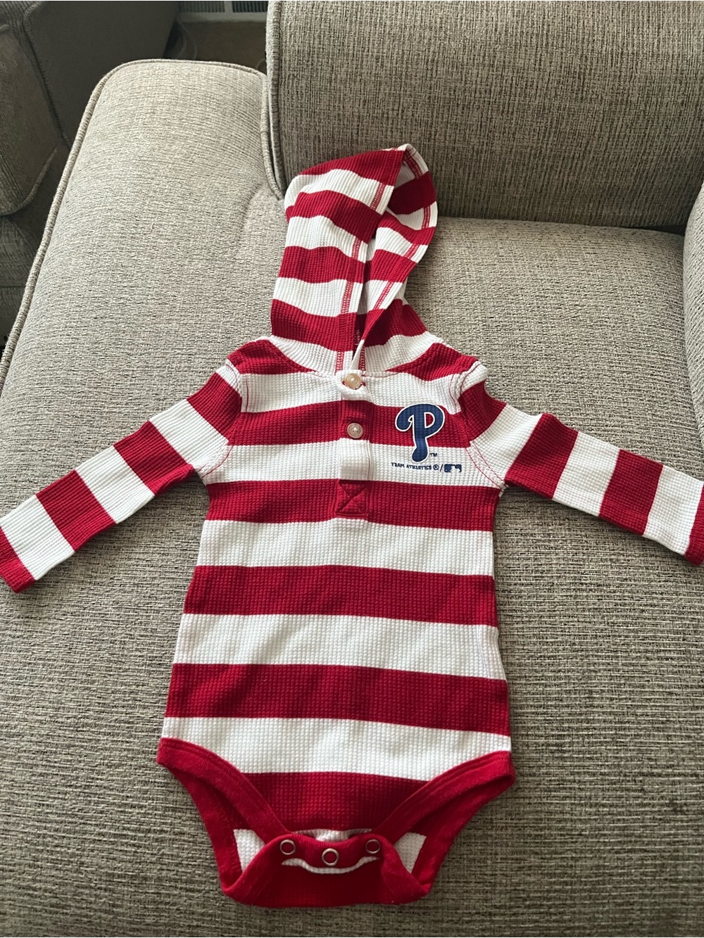 Genuine Merchandise Red & White Striped Hooded Baby Bodysuit